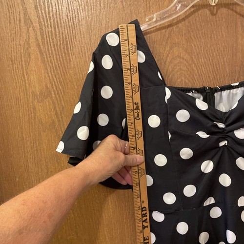 Dress Black W/White Poka Dots 34” Bust, 32” Waist Check Pics Measure Poly/Cotton - Picture 7 of 15