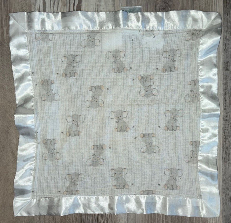 Aden + Anais Gray Elephants Muslin Satin Trim Security Blanket Lovey