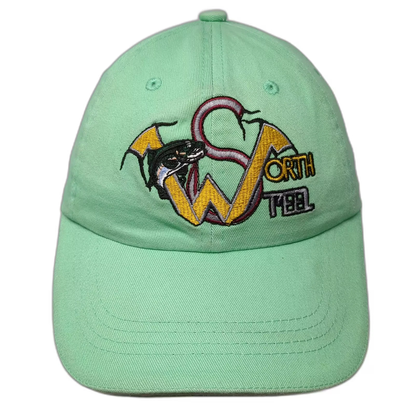 Port Authority Baseball Cap Green Yellow One Size Fish Embroidery Slideback Hat