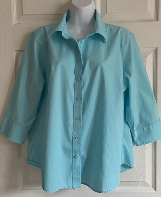 Lady Hathaway Light Teal Blue Button 3/4 Sleeve Blouse/Shirt - Size XL