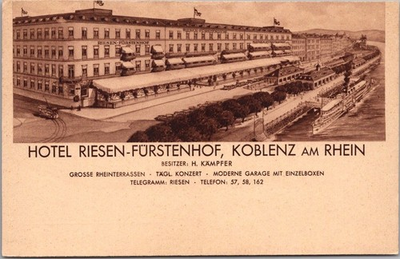#ad Vintage 1930s KOBLENZ Germany Postcard quot;HOTEL RIESEN FUSTERHOFquot; Artist#x27;s View $6.07
