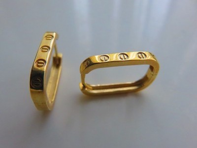 Gold rechteckige versunkene Schraube Huggies Creolen 9 Karat gelb 18 mm