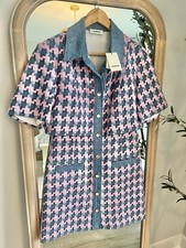 NWT Sandro Paris Amadora Denim Trim Houndstooth Dress Sz 36