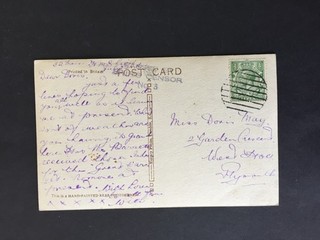 GB 1910s PASSED BY/SHIPS CENSOR/No.3 CACHET DUMB PMK ON PC TO PLYMOUTH