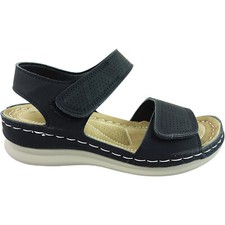 New Womens Ladies Touch Straps Low Wedge Heel Casual Summer Sandals Shoes Size