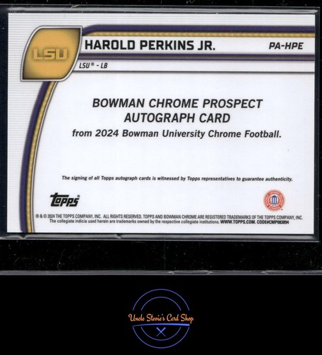 Bowman University 2024 cromo #PA-HPE Harold Perkins Jr. fucsia ref automático #/150 - Imagen 2 de 2