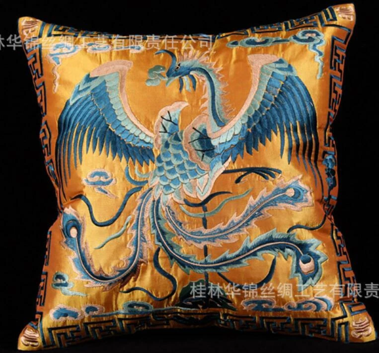 Capa almofada almofada almofada bordada decorativa de seda chinesa feita à mão "Phoenix" nova - Imagem 4 de 4