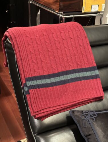 $595 NEW 100% CASHMERE THROW BLANKET RALPH LAUREN HOME PLUSH CABLE BURGUNDY RED