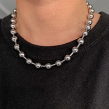 10mm 24inch Cool Silver Ball Chain 316L Stainless Steel Necklace For Fashion Men