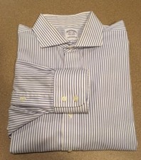 BROOKS BROTHERS Light Blue and White Striped Shirt - Regular Fit Size 16 1/2-34 