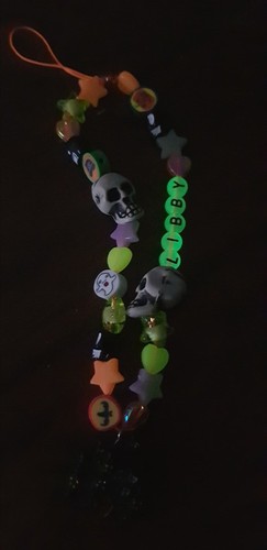 Halloween jack skeleton glow dark beads phone charm strap personalised - Zdjęcie 3 z 4