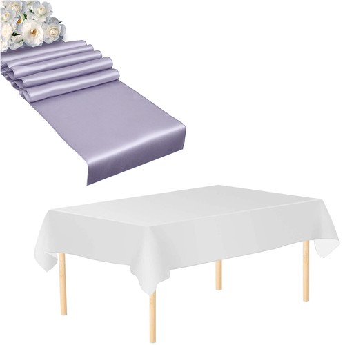 Corredor de mesa satinado con mantel de plástico negro/blanco decoración de mesa de fiesta - Imagen 42 de 133