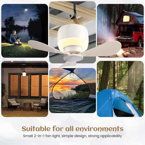 Portable Tent Ceiling Fan For Camping W/ Led Lantern, Remote Control Ultra Quiet - Picture 8 of 8