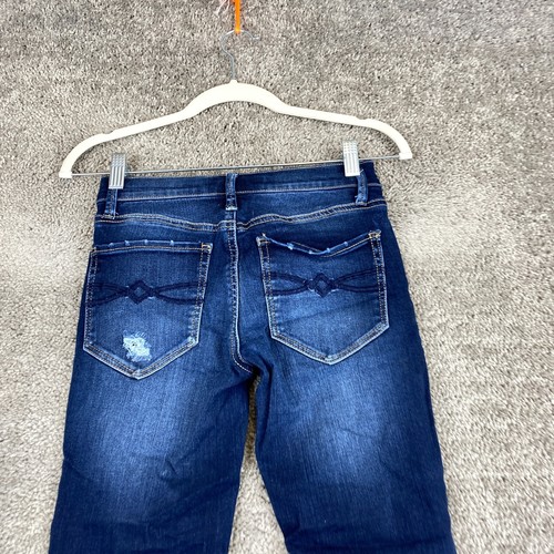 Mudd FLX Stretch Skinny Jeans Youth Girls 0 Blue Dark Wash Low Rise Distressed - Picture 4 of 9