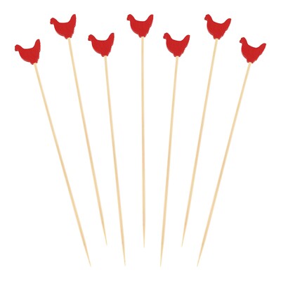 BambooMN Red Rooster Cocktail Appetizer Bamboo Toothpick Stick Drink Pick
