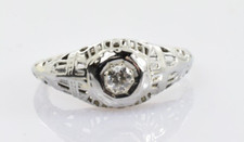 Vintage Diamond Engagement Ring 14k White Gold .10 Carats Size 5.25