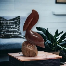 Hand Carved Vintage Desert Ironwood Pelican Mid-Century Modern Figurine