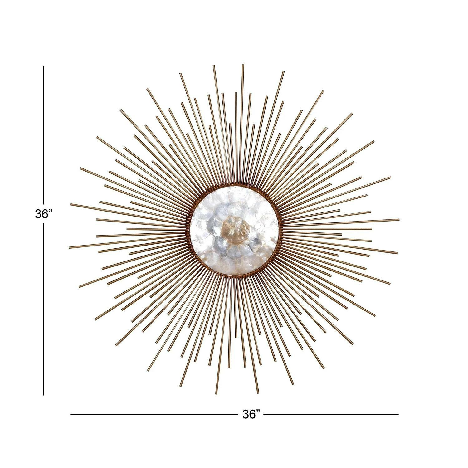 Large Capiz Shell & Metal Sunburst Starburst Wall Art Sculpture Mid