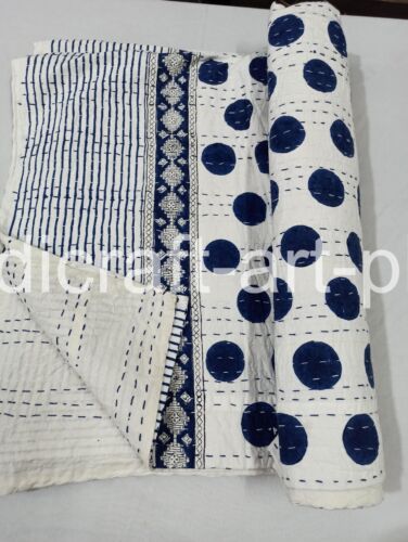Beautiful Handmade Cotton Kantha Quilt Boho Throw Bedspread Block Print Quilt - Picture 8 of 8