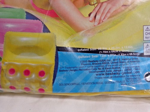 18 POCKET FRENCH MAT Inflatable Floating Pool Raft YELLOW Pink 72 x 27 Bestway - Picture 2 of 3