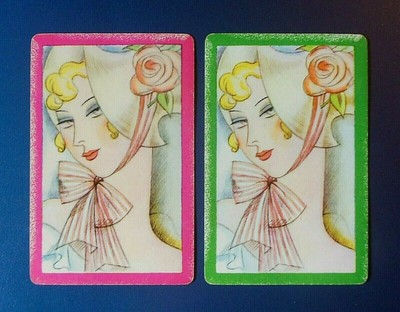 wearing black and red with hats. Swap/Playing card Beautiful Pair of Ladies wearing black and red with hats. Swap/Playing card Beautiful Pair of Ladies
