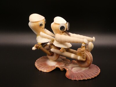 Googly Eye Figurine Made From Sea Shells ~Couple riding a Motorcycle | eBay