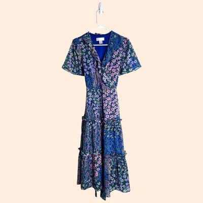 rachel parcell blue dress NEW Rachel Parcell Ruched Midi Dress Bodycon Blue Metal Moonstone XXS
