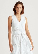 Ralph Lauren Eyelet Lace Cotton Voile Dress In White