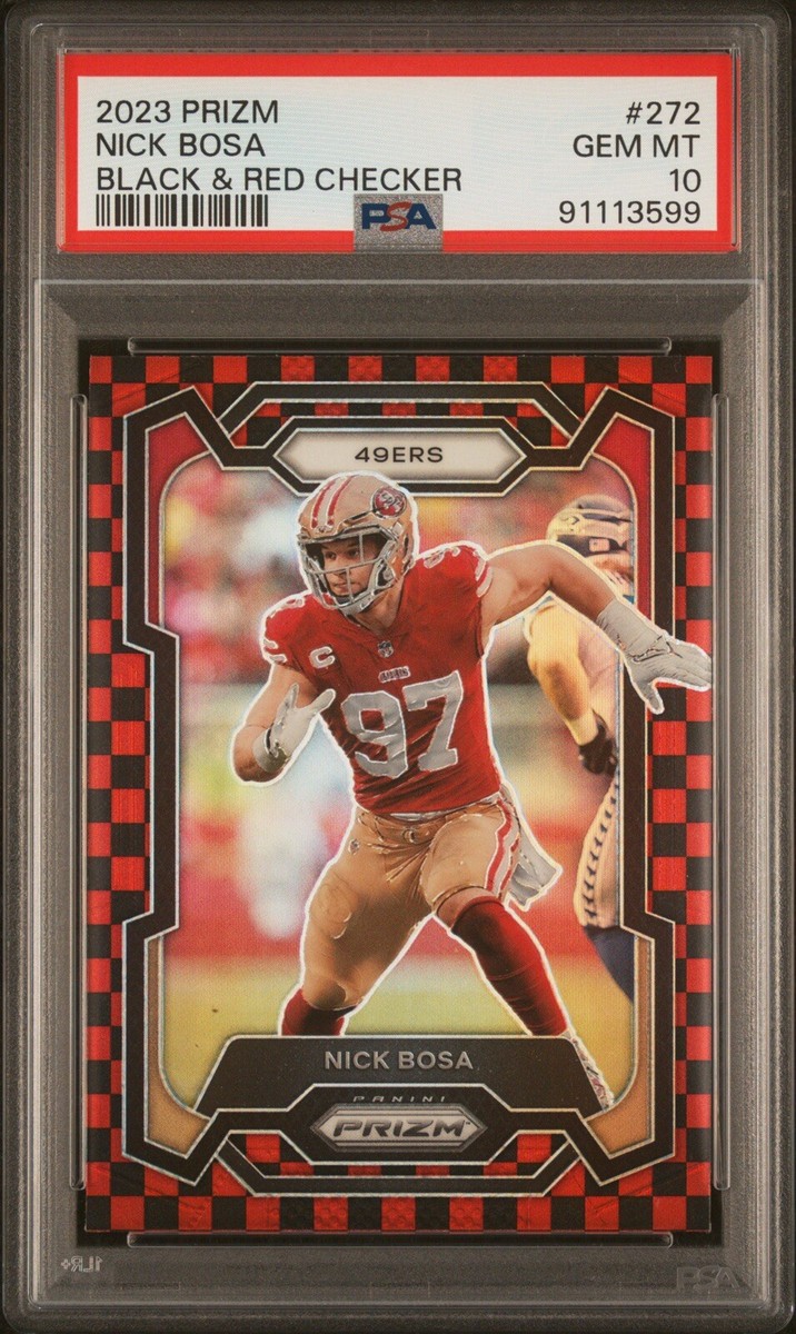 Nick Bosa 2023 Panini Prizm Black & Red Checker Prizm SSP PSA Gem