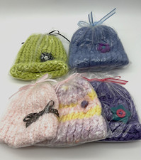 NEW Lot of 5 Handmade Knit Hats - Newborn - 6 Months Individually Wrapped