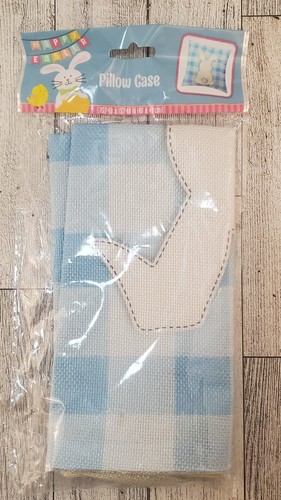 Square Pillow Case Cover Easter Bunny Rabbit Blue White Buffalo Check 15” x 15" - Picture 2 of 5