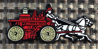 Horse Drawn Red Fire Engine Plastic Refridgerator Magnet