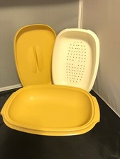 Vintage Tupperware Harvest Gold 3 Pce Microwave Veggie and Rice Steamer Classic