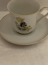 Authentic 1973 Holly Hobbie Tea Cup and Saucer Set MCMLXXIII Girl with Cat