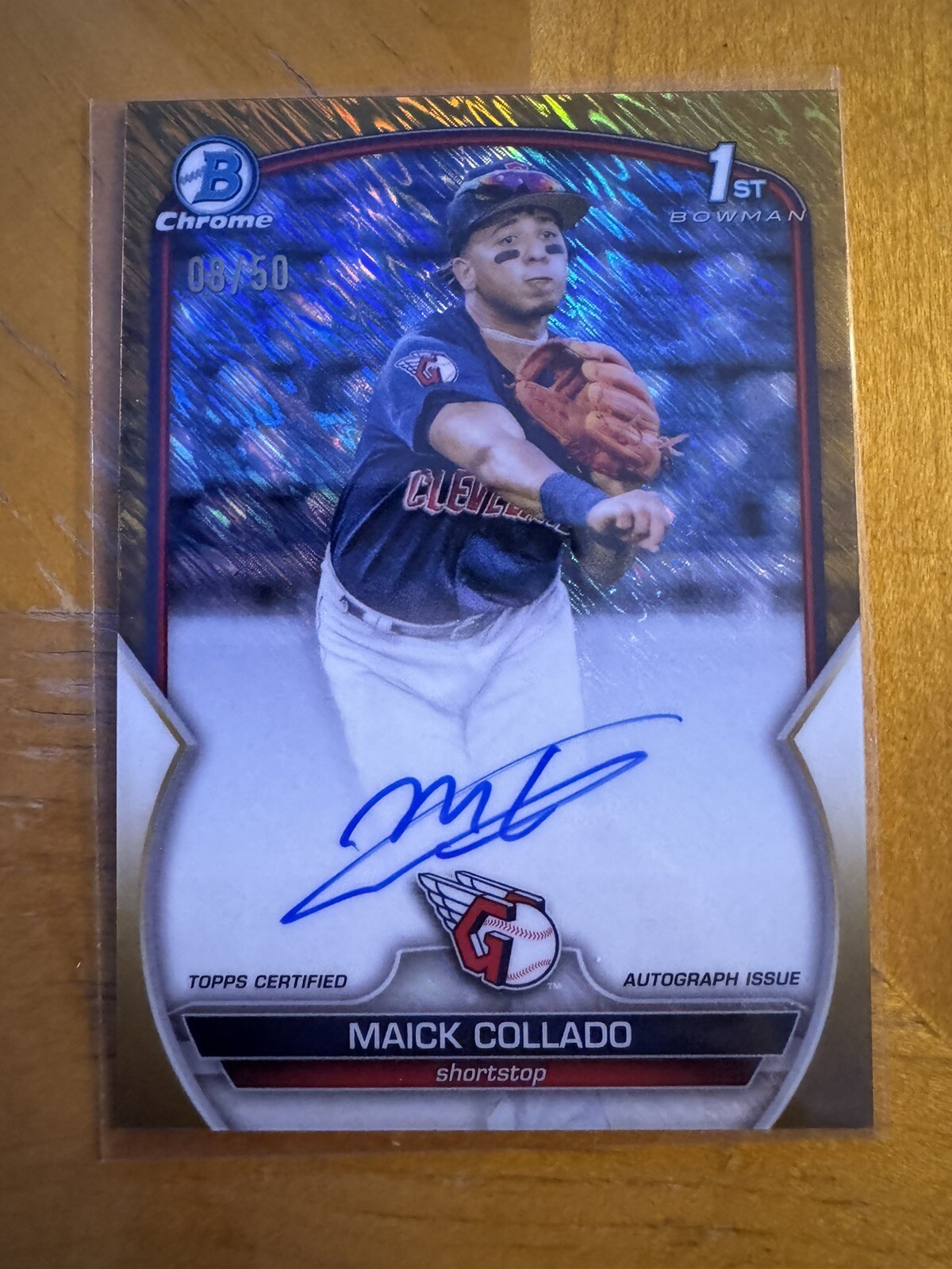 2023 bowman chrome 1st Maick Collado GOLD shimmer Refractor auto /50 Guardians