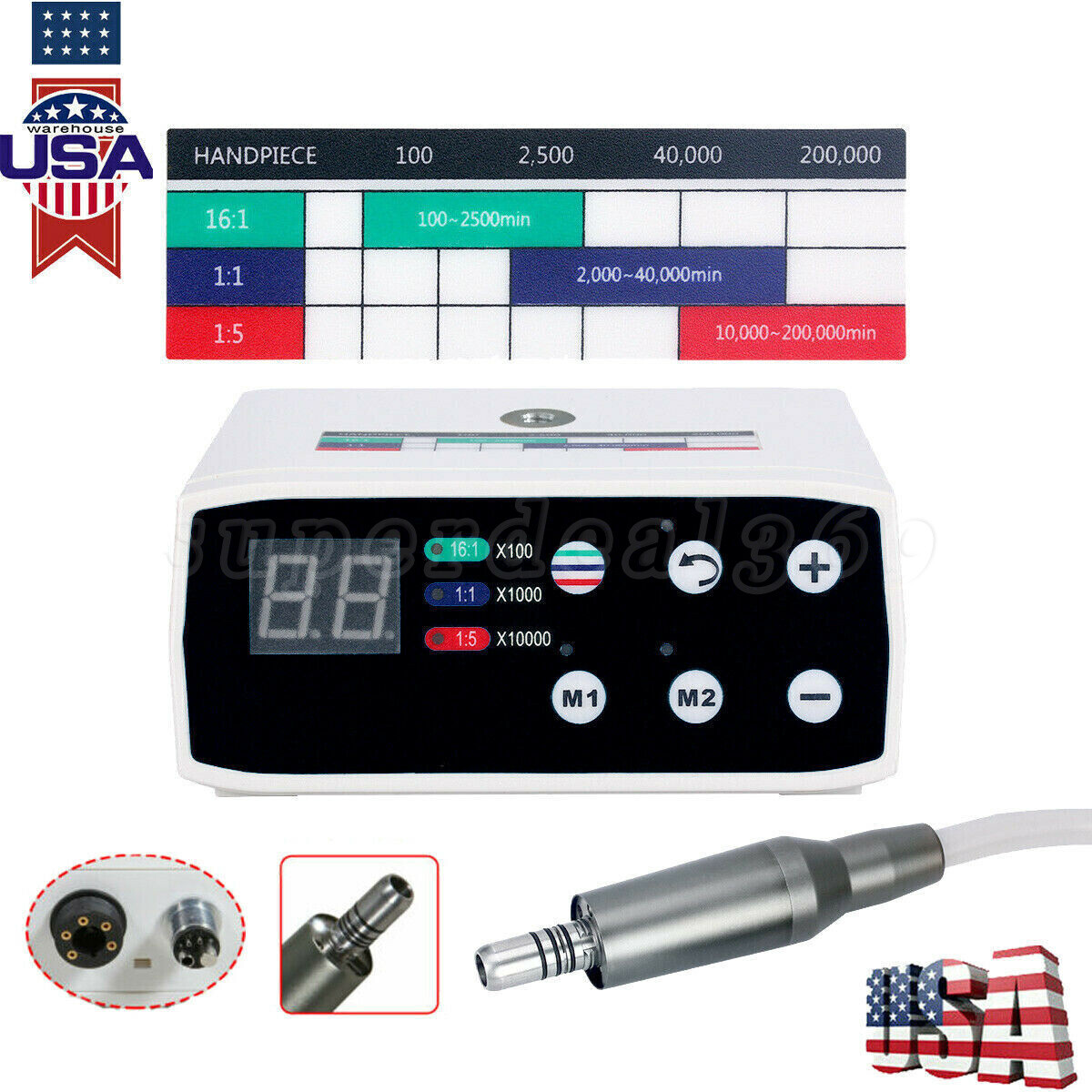 NSK Style Dental LED Brushless Electric Motor /1:5 Contra Angle Handpiece to