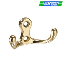 Coat Hook with Double Hook in Polished Brass
