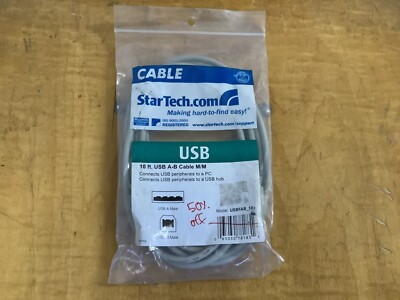 StarTech.com USB Cable A-B M/M 10ft USBFAB_10 Grey NEW IN ORIGINAL PACKAGING