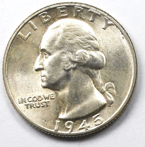 1945 25c Washington Silver Quarter Dollar Philadelphia AU