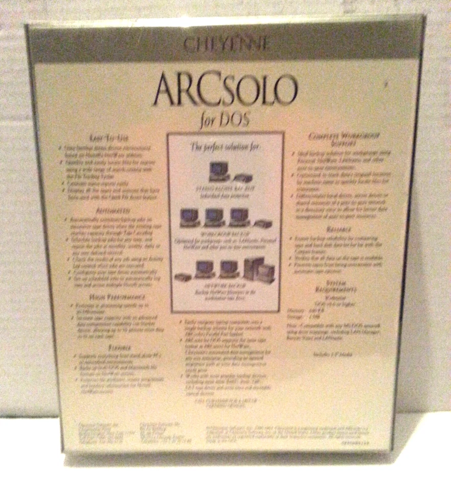  Cheyenne ARCsolo for DOS V2.2 Complete Backup Software PC Workgroup SEALED! - Image 2 of 4