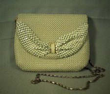 vintage Mosaic Beaded Purse neutral beige antique off white color metal chain