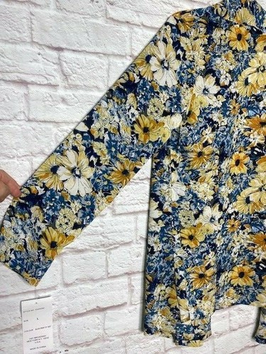 Medium/Large/XL New Blue Yellow White Floral Long Cardigan Jacket Kimono - Picture 11 of 14