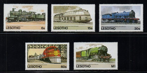 LESOTHO, SCOTT # 453-457, MNH SET - TRAINS, RAILROADS AND LOCOMOTIVES, YEAR 1984 - 第 1/1 張圖片