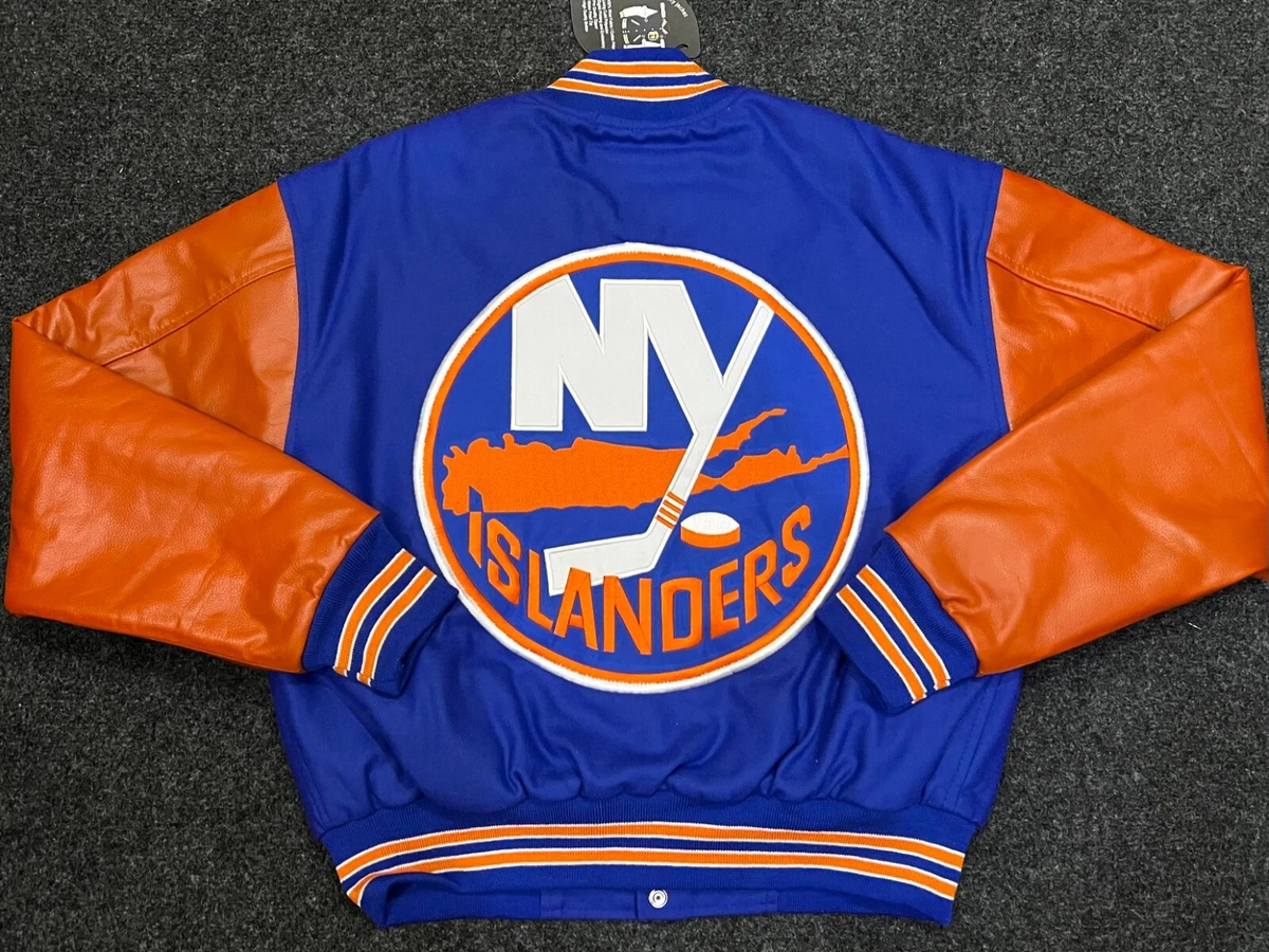 Vintage 90s Unbranded NHL New York Islanders Leather/Wool Bomber Jacket size XXL