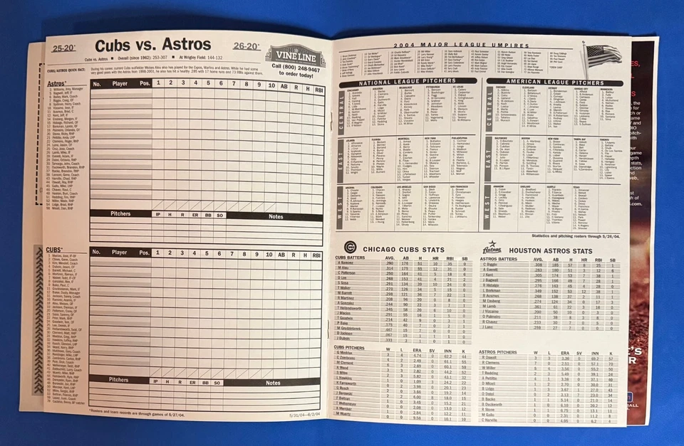 2004 Chicago Cubs vs. Houston Astros Scorecard Greg Maddux, Biggio, Bagwell HOF - Image 3 of 4