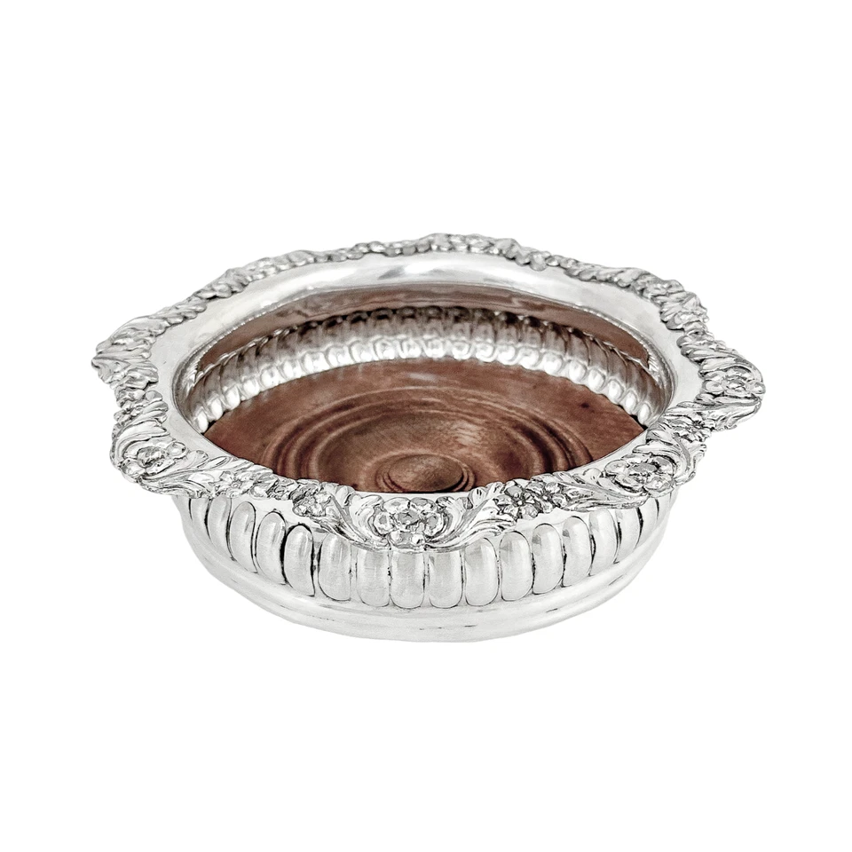 George III Old Sheffield Silbertablett Groß Geriffelte Flasche Untersetzer Holz - Bild 2 von 4