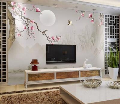 3D Moon Flower Branch 47611NA Wallpaper Wall Murals Removable Wallpaper Fay