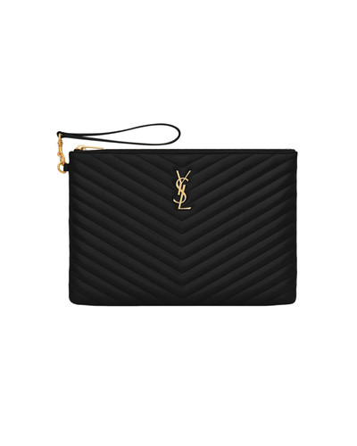 SAINT LAURENT Cassandre $950 Black Leather Clutch Bag New & Authentic