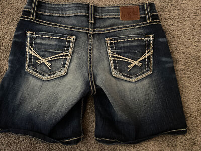 THE BUCKLE BKE TENLEY WOMENS BLUE JEAN STRETCH SHORTS TAG SIZE 26-ACTUAL SIZE 28