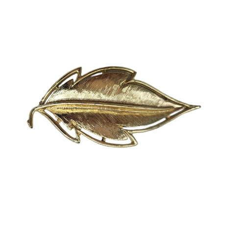 Lot of 2 Vintage Leaf Shaped Brooch Pins 1 Silver Tone 1 Gold Tone Large 2.5 " - Picture 2 of 6